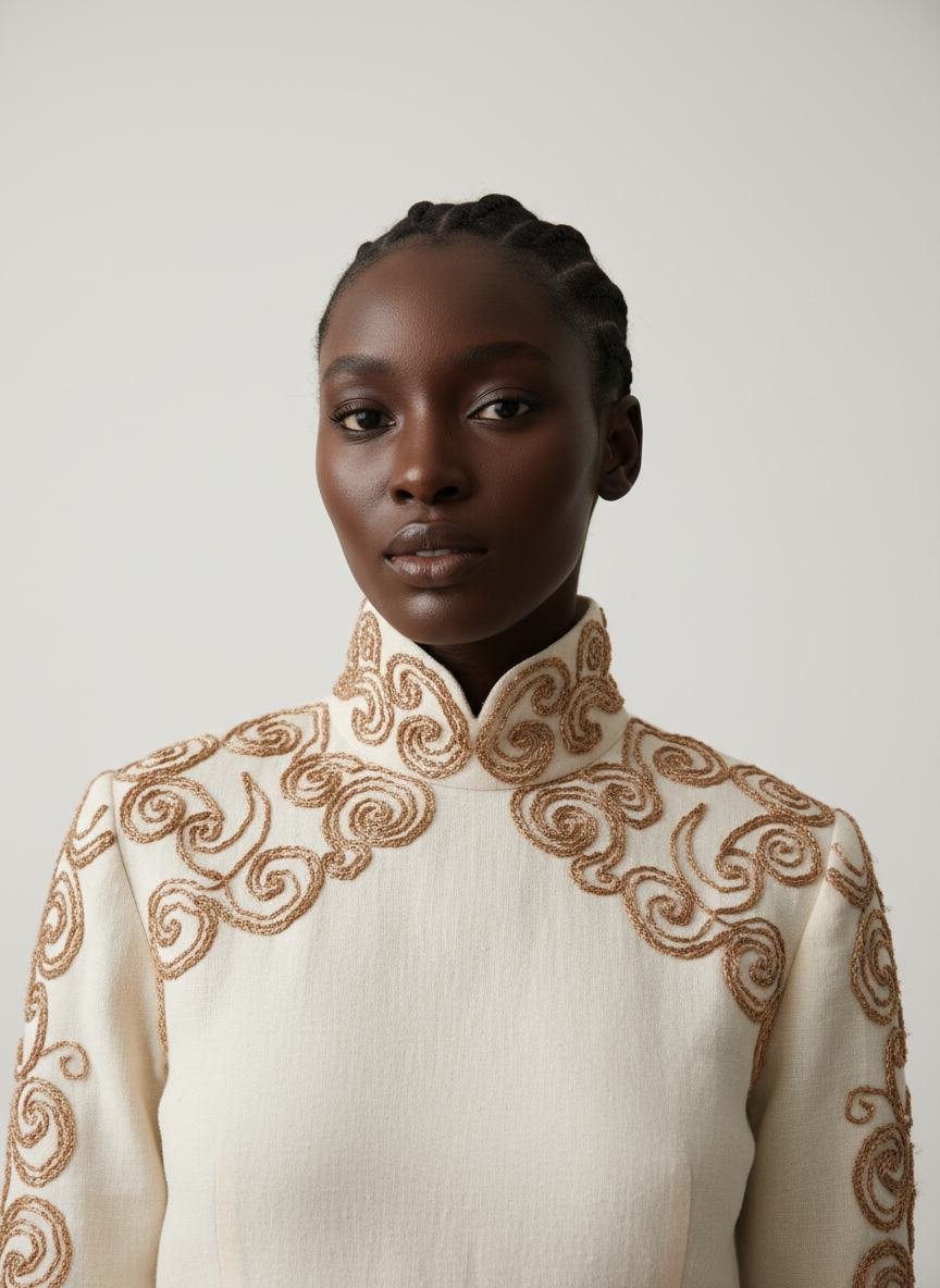 Bronze-Thread Embroidered Top in As pictured