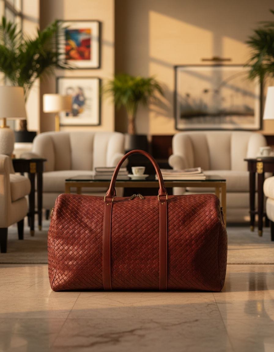Woven Leather Weekender in As pictured