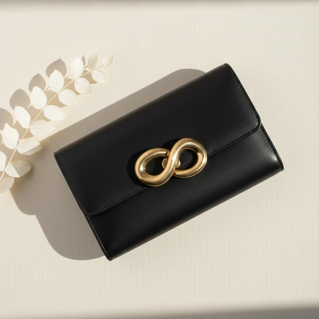 Gold-Clasp Black Clutch in As pictured