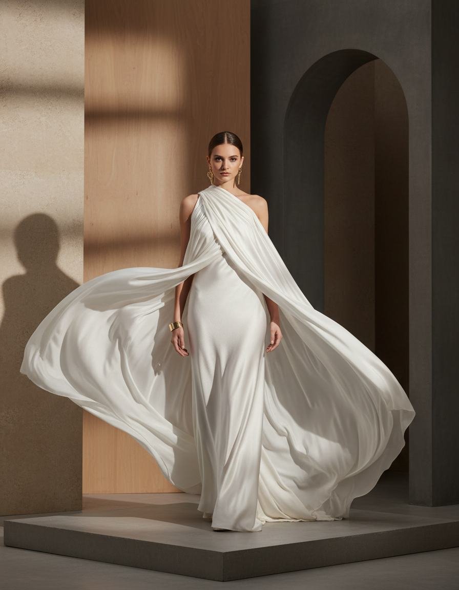 White Ahimsa silk bias-cut gown