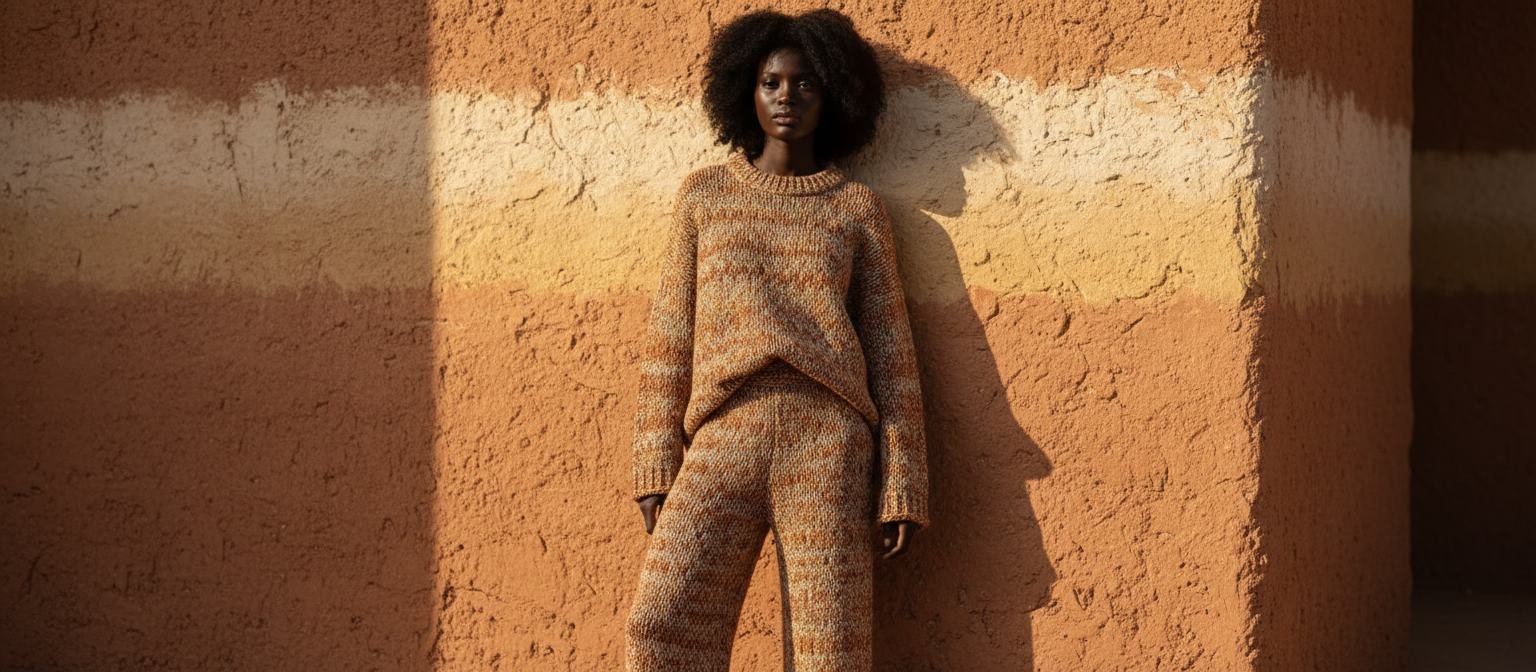 A natural linen knit look against an ochre wall
