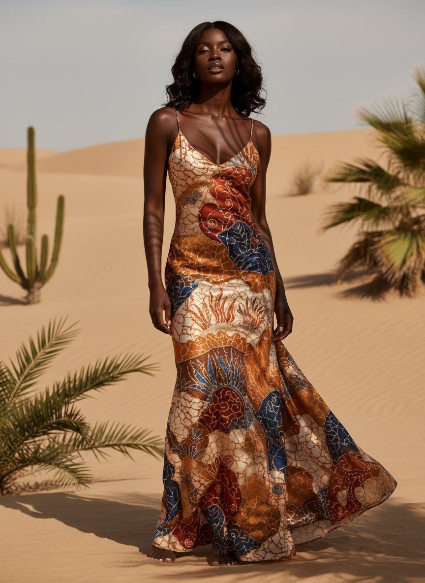 Batik Silk Slip Dress in As pictured
