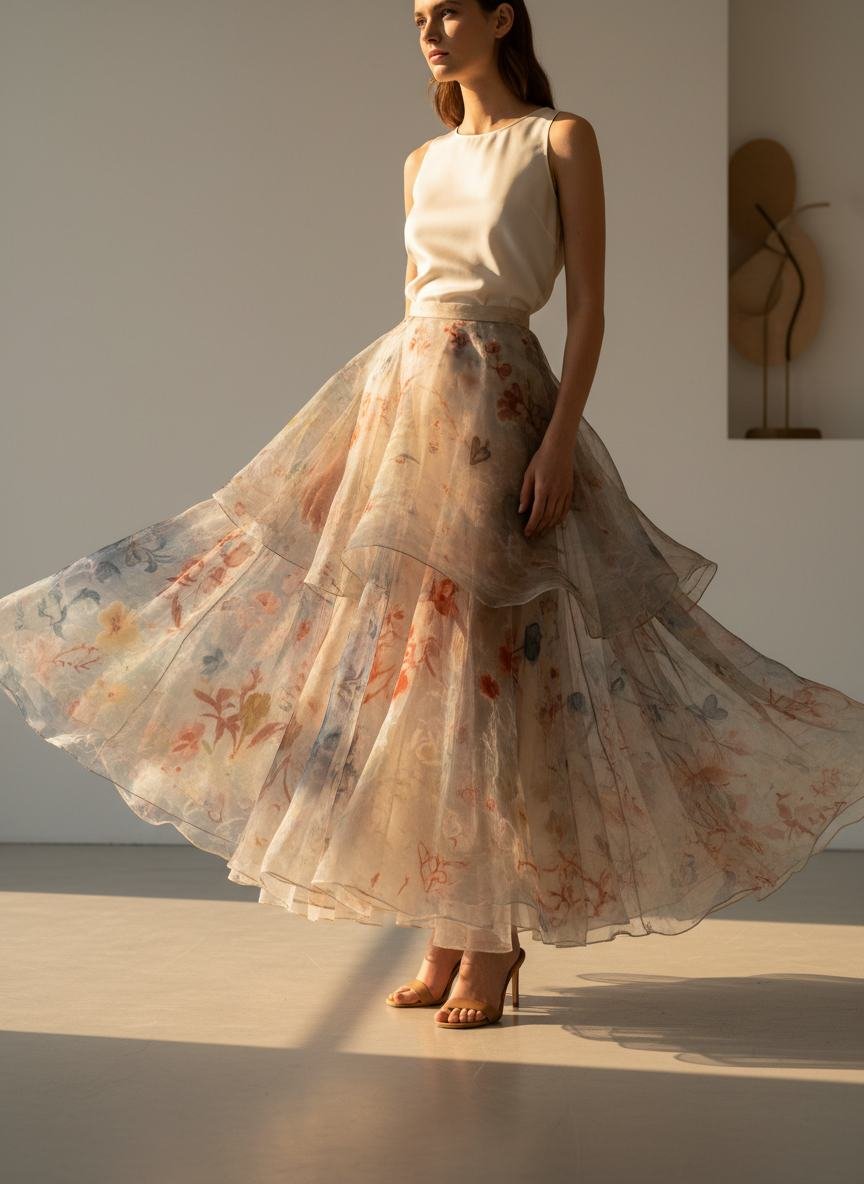 Craft-Dyed Organza Skirt in As pictured
