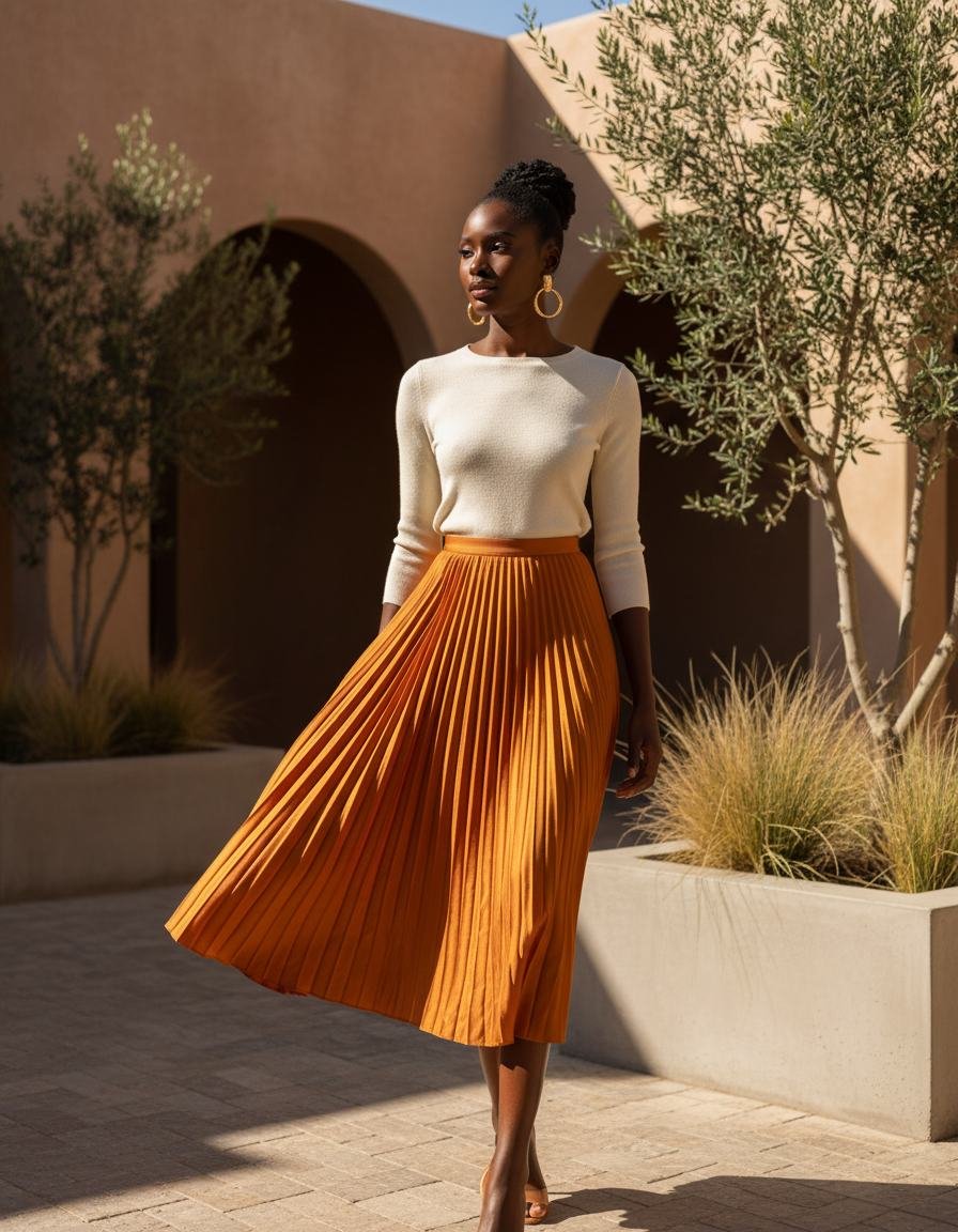 Pleated Midi Skirt in As pictured