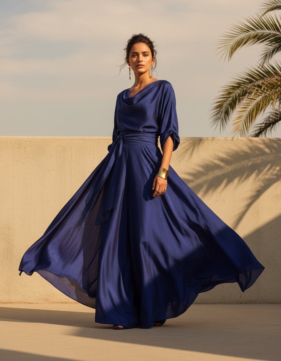 Indigo Draped Maxi Dress in Indigo