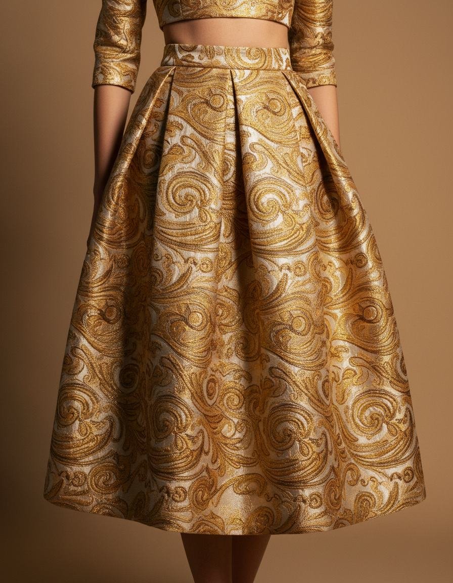 Gold-Thread Brocade Skirt in Gold