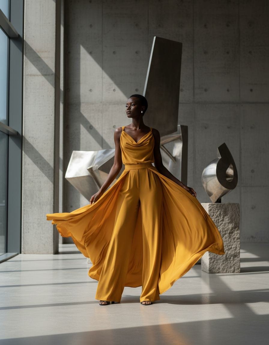 Golden Draped Maxi Dress in As pictured