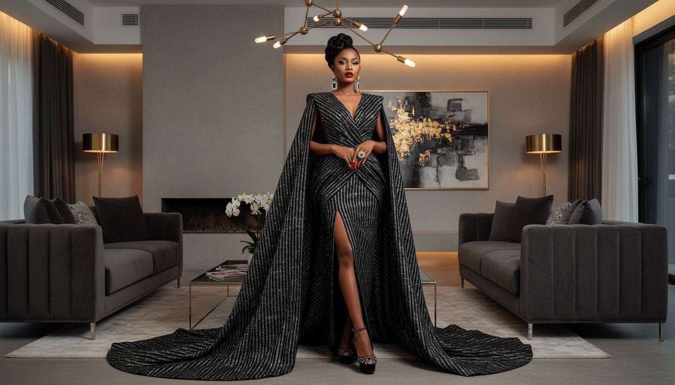 An evening cape styled in a contemporary interior