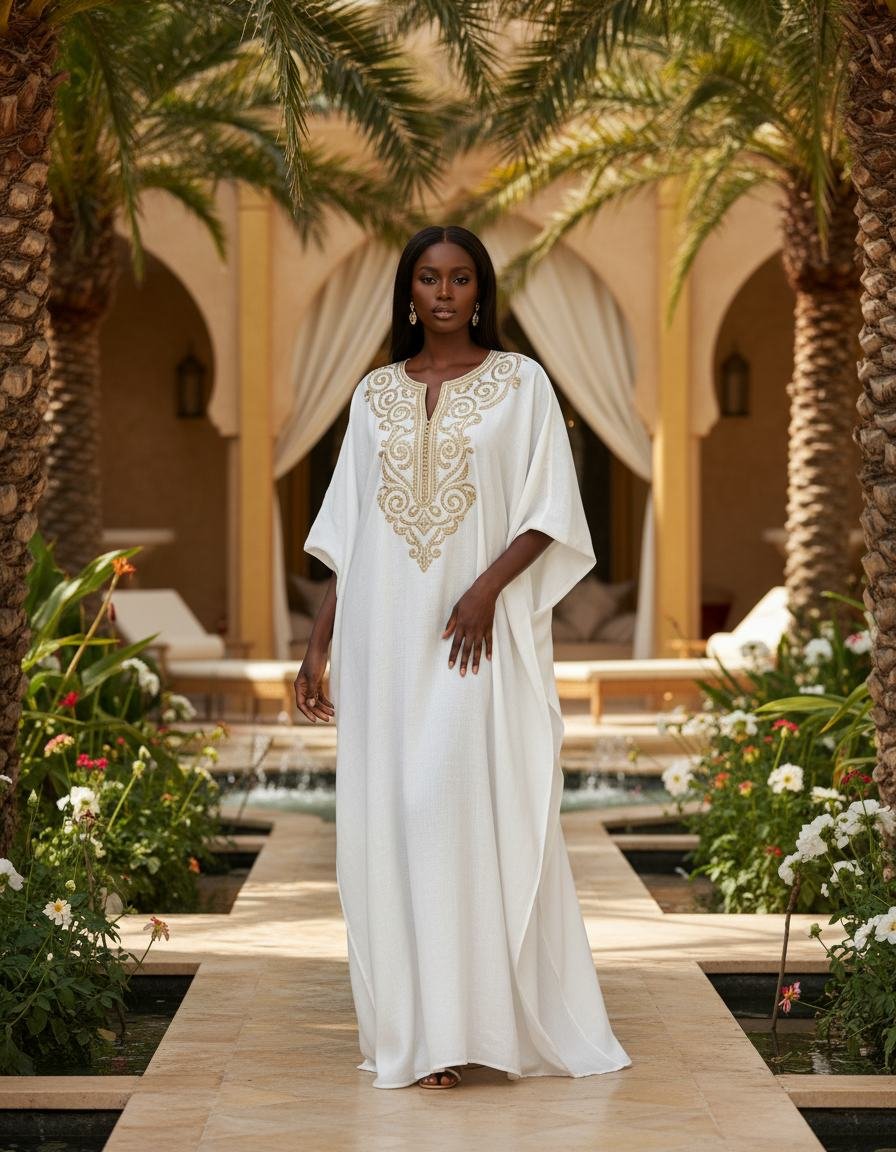 Embroidered Kaftan Dress in As pictured