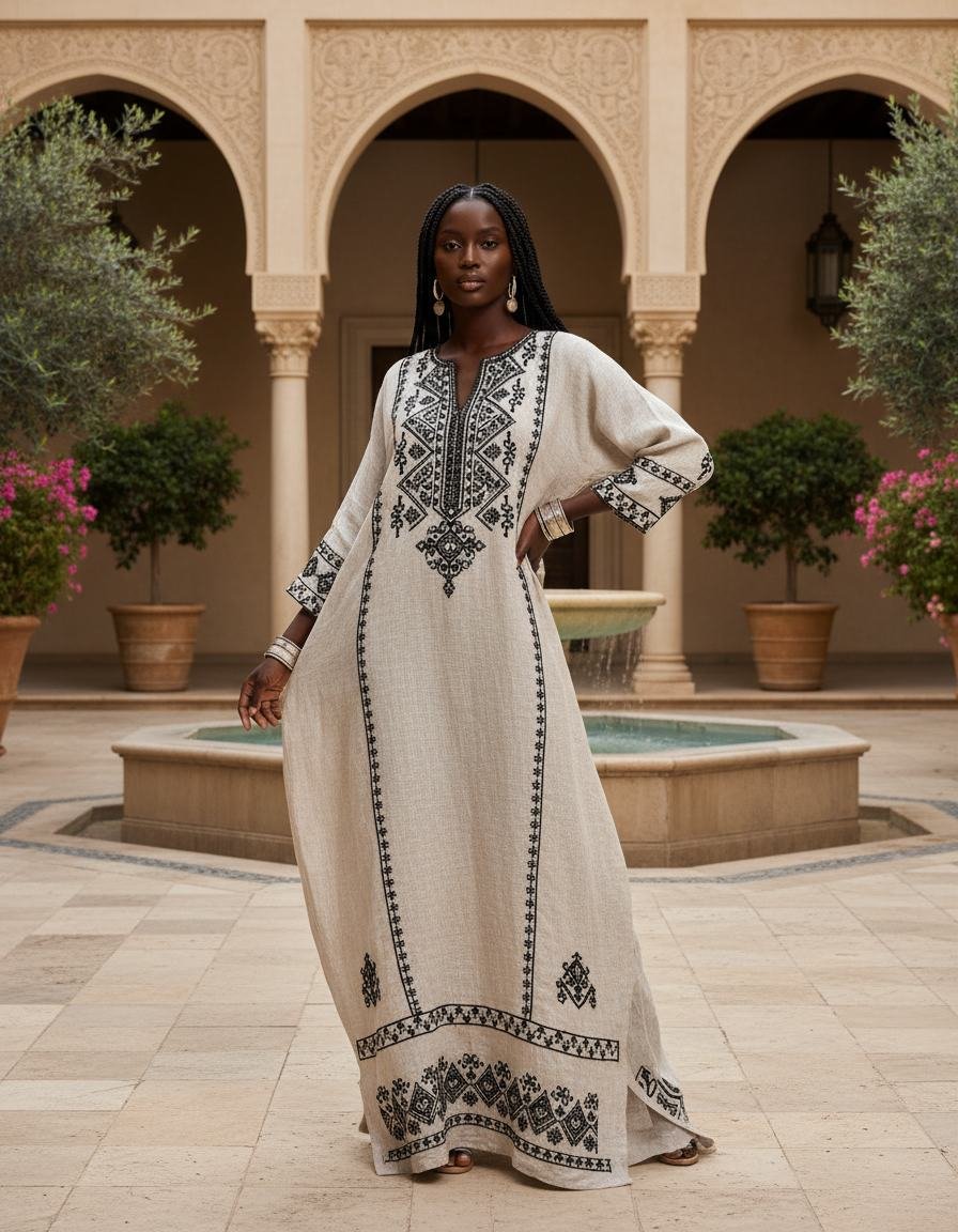 Embroidered Kaftan Dress in As pictured