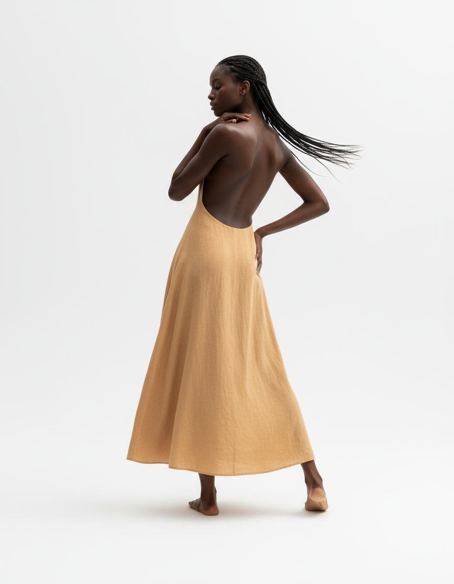 Ada Open-Back Midi Dress in As pictured