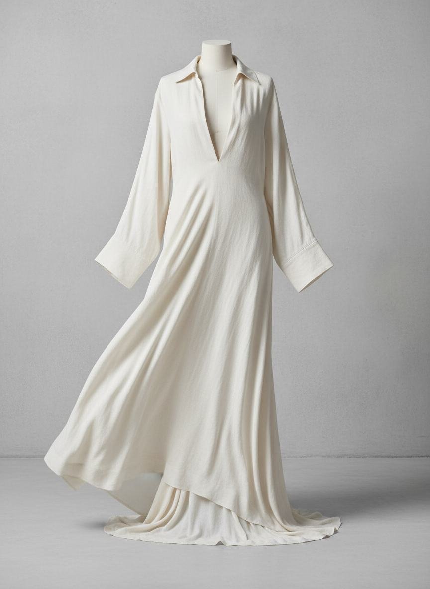 Linen Open-Collar Dress in As pictured