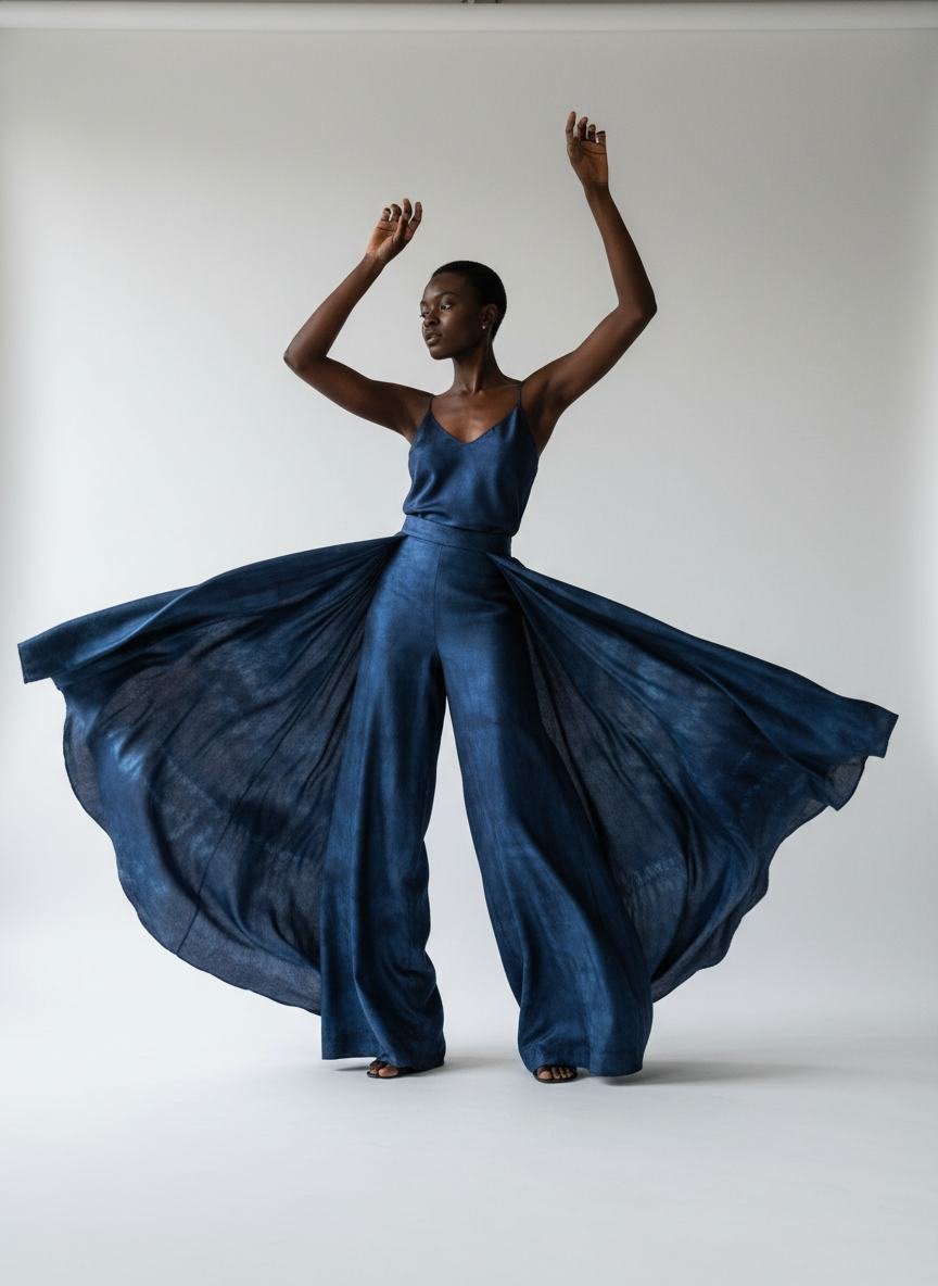 Indigo Dyed Silk Palazzo in As pictured