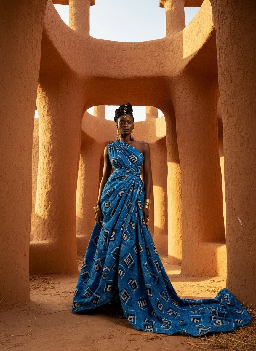 Adire Draped Wrap Dress in As pictured