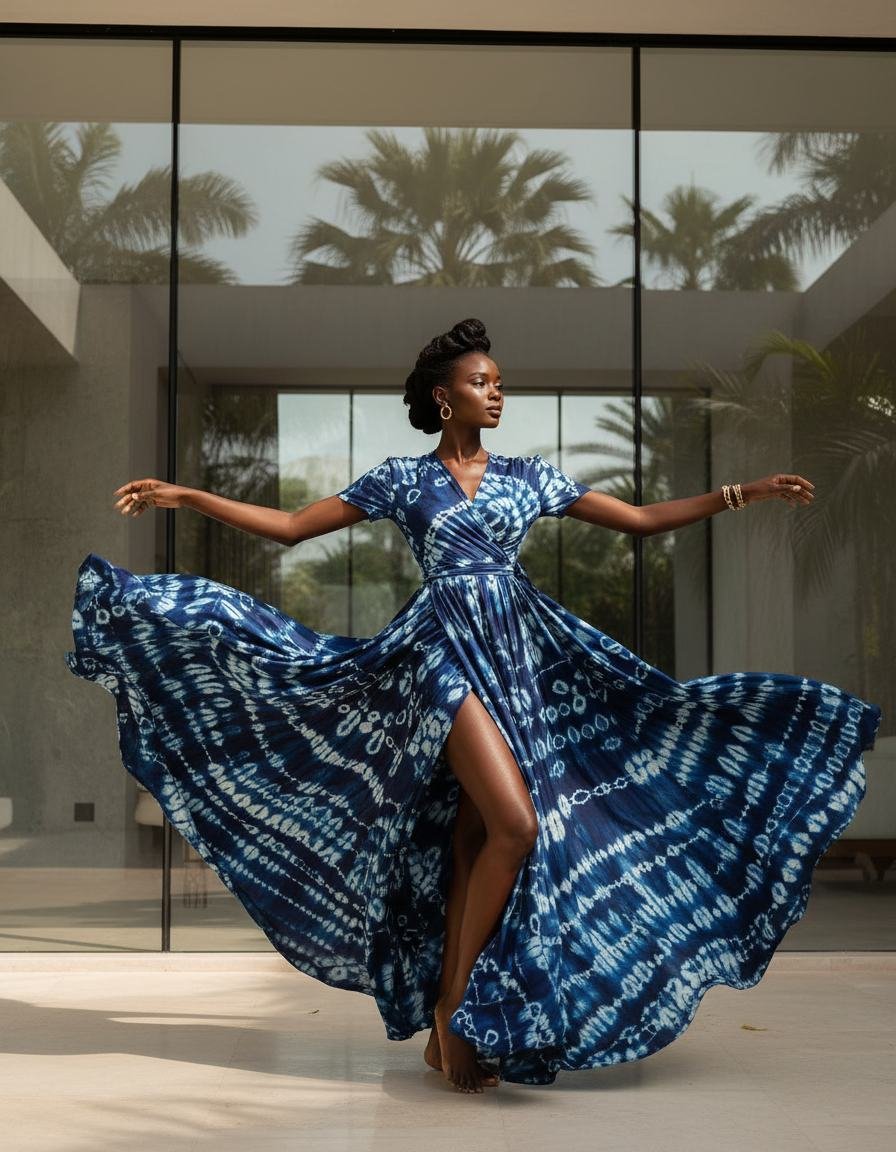Adire Wrap Dress in As pictured