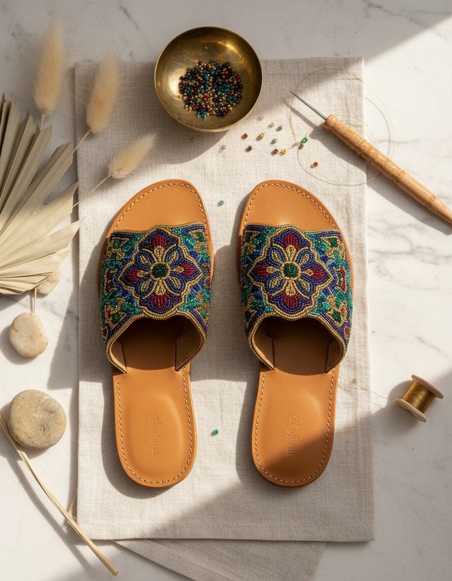 Hand-Beaded Sandal in As pictured
