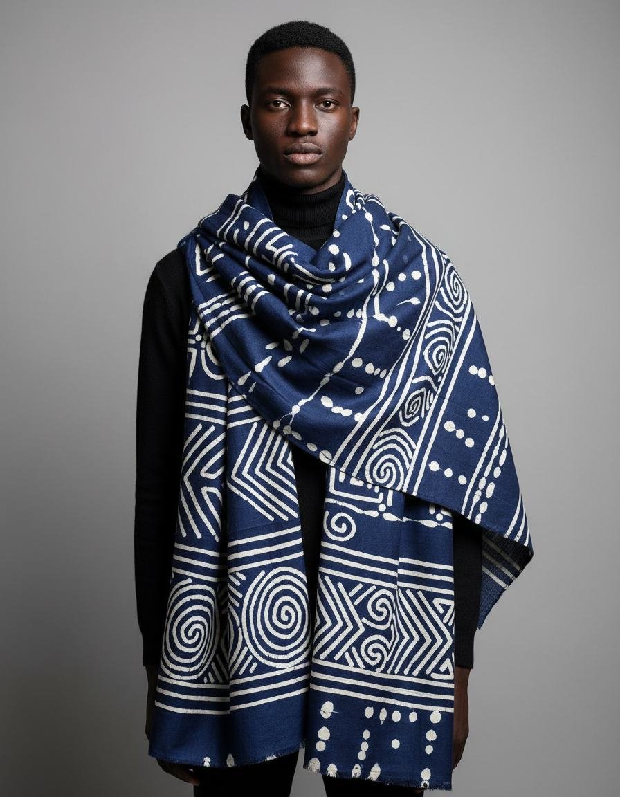 Adire Draped Scarf in As pictured