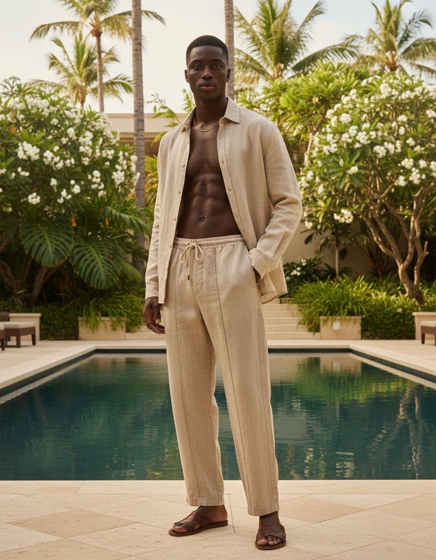 Hand-Stitched Linen Trouser in As pictured