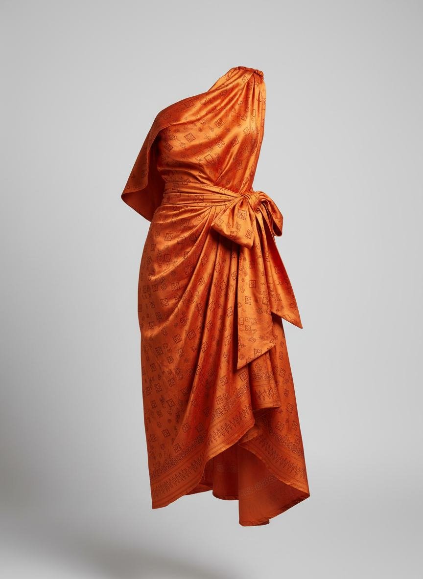 Draped Silk Midi Dress in As pictured